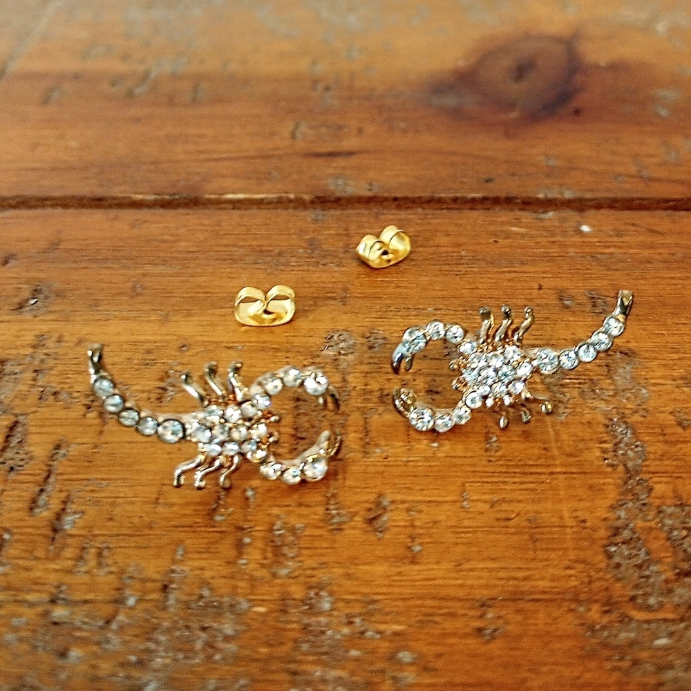 Gold and Crystal Scorpion Studs